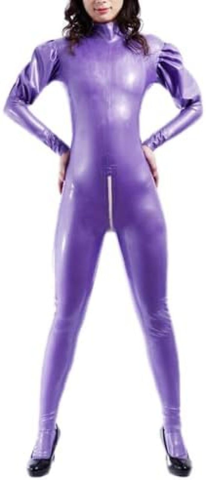 Combinaison Catsuit En Latex Et Caoutchouc Pour Femmes, Body Violet À Couverture Complète Avec Fermeture Éclair Blanche-violet,Violet,L