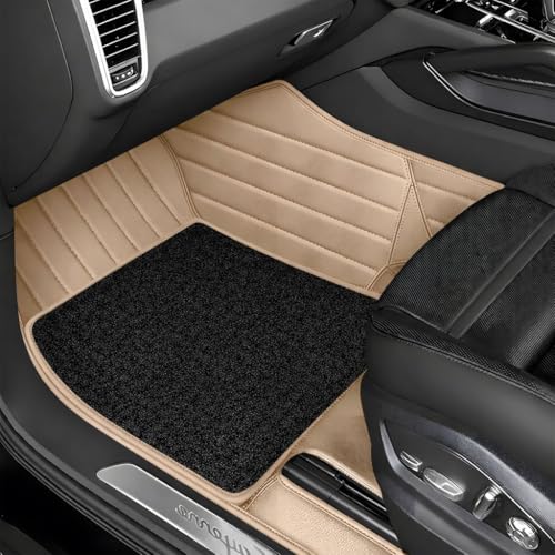 Image of 9D Car Floor Mat for Maruti Celerio New (2022 to 2026) | Beige-Black Grass | Waterproof | Anti-Slip | Luxury Premium Leather Car Mat | Full Coverage | All Weather | Custom Fitted Mats