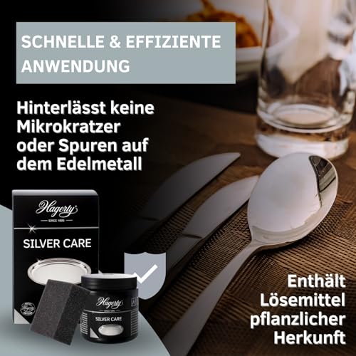 Hagerty Silver Care Silber Paste 185 g I Effiziente Polierpaste zur Reinigung & Pflege von Silber & versilbertem Metall I Silberputzmittel für angelaufene Silberwaren Teller Tabletts I inkl Schwamm
