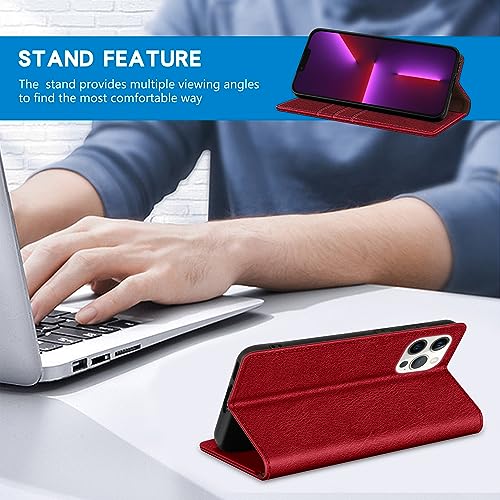Image of ZZXX for iPhone 13 Pro Max Wallet Case Strong Magnetic 6.7 inch,Red