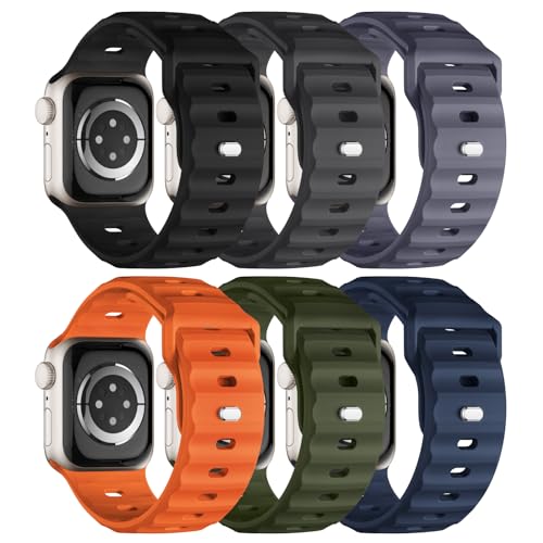 Sport Bands 6-Pack Compatible with Apple Watch Ultra 3/2 Band 49mm 46mm 45mm 44mm 42mm, Wide Soft Silicone Wristbands Waterproof Strap Men for iWatch Series 11 10 9 8 7 6 5 4 3 SE Ultra