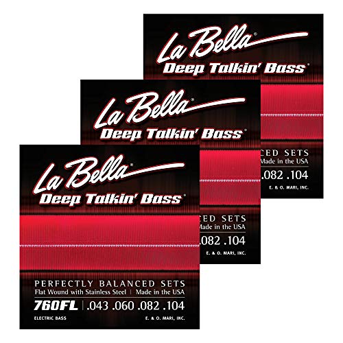 La Bella 760FL Deep Talkin Bass Stainless Steel Flat Wound Light 43-104 3 Pack Bundle