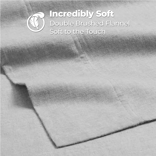 Image of Superior Melange Flannel Cotton Sheet Set, Ultra-Soft Textured Sheets, Modern, Farmhouse Bedding, Basics, Includes; Flat Sheet, Elastic Deep Pocket Fitted Sheet, Pillowcases, California King, Grey