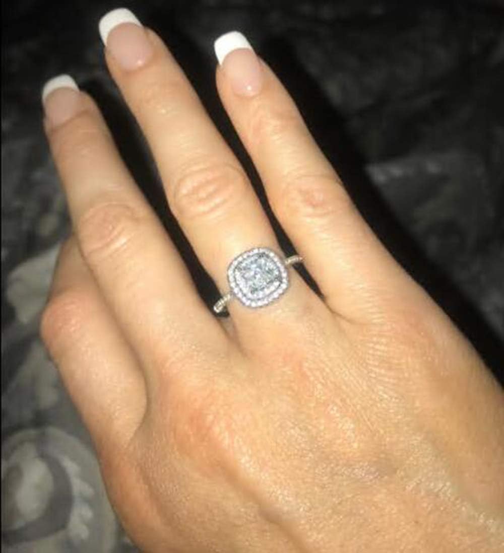 Cuteshop Cushion Cut Cubic Zirconia Crystal Ring 925 Sterling Silver Engagement Wedding Band Ring for Women Girls (10)