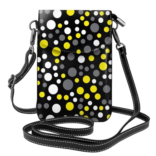 Pois jaunes, blancs et noirs sur pochette téléphone femme chic en similicuir