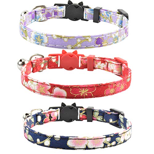 Image of Breakaway Cat Collars with Bell, Set of 3, Durable & Safe Cute Kitten Collars Safety Adjustable Kitty Collar for Cat Puppy 7.5-11in (Purple,Red,Blue1)