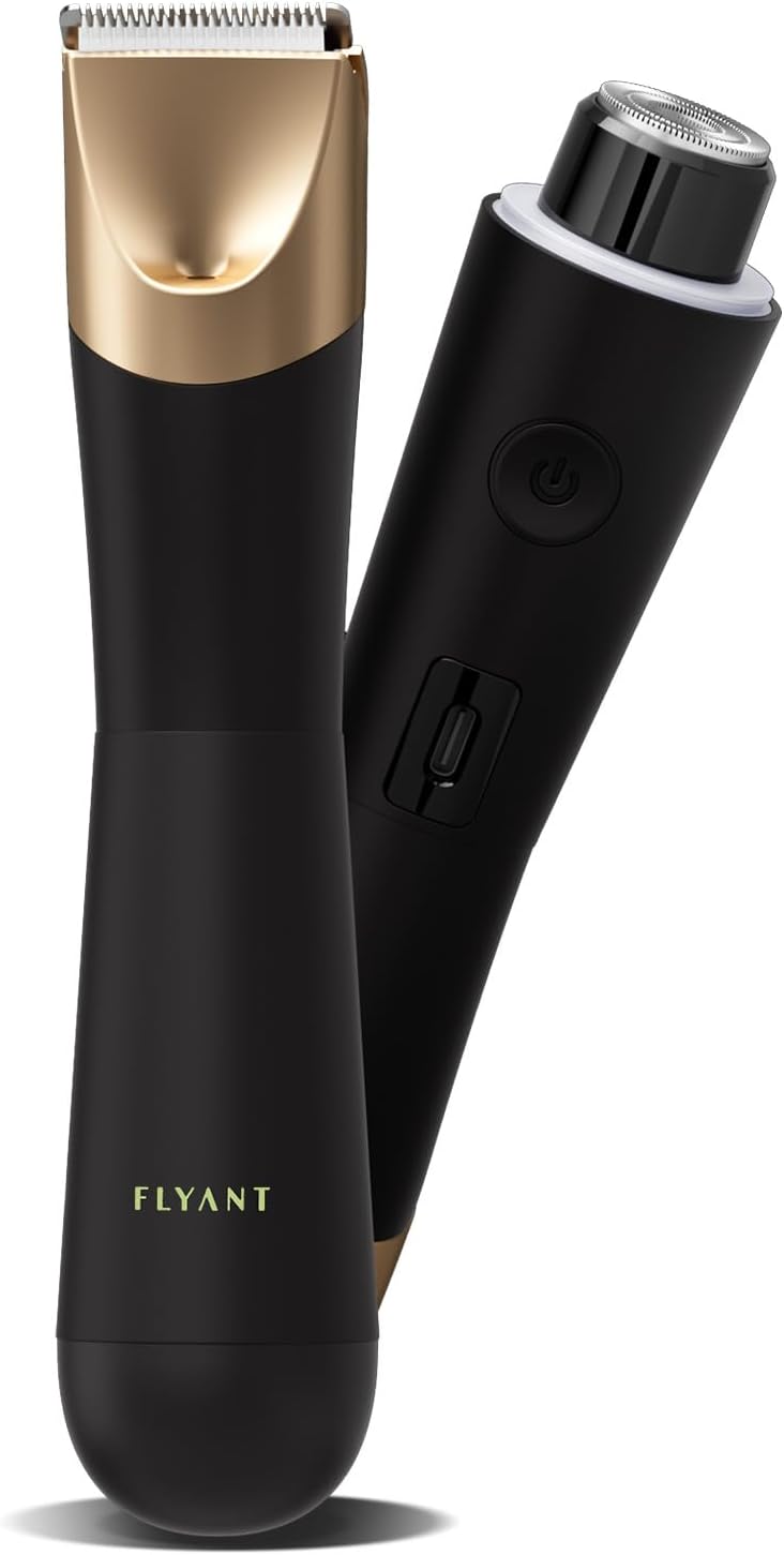 Bikini Trimmer for Women, Flyant 2 in 1 Electric Shaver for Women, Pubic Hair Trimmer Waterproof IPX7 with LED, Bikini Razor for Leg Arm Underarm Bikini Area, Christmas Gifts for Her - Black Gold