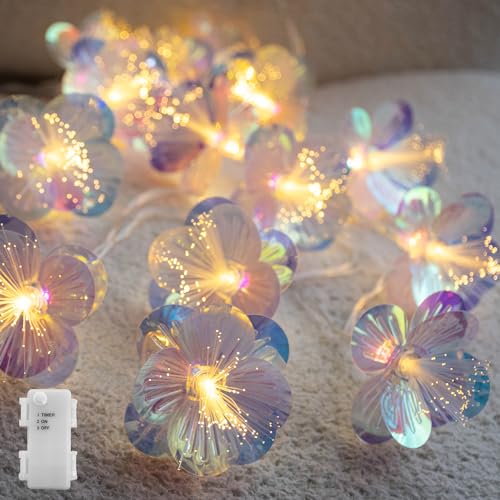 YOLIGHT Fiber Optic Flower String Lights Battery Operated with Timer, 6.5ft 10 LED Flower Garland Lights Fairy Lights for Room Table Wedding Christmas...