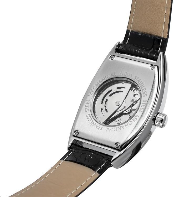 MASTOP Rectangle Watch Automatic Mechanical Waterproof Watch Black Leather with Stainless Steel Watches for Men - Image 6