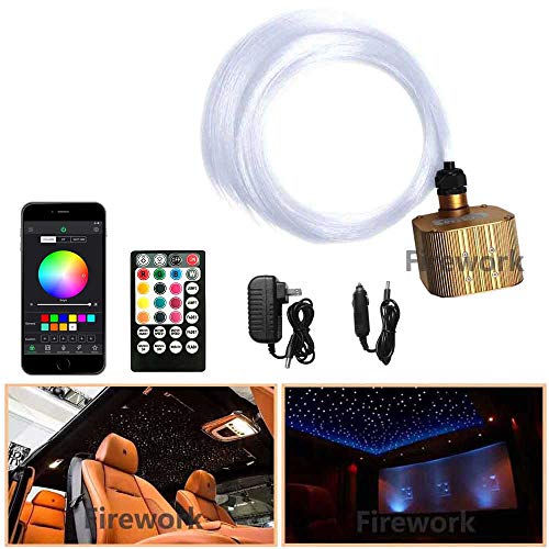 Limited Discount FIREWORK Bluetooth 16W Twinkle Fiber Optic Star Ceiling Light Kit with APP/Remote Music Mode RGBW LED Starlight Headliner for Car Home Ceiling Decoration, 380pcs 0.03in 9.8ft