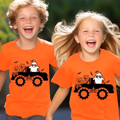 Kids Halloween Shirt Boys Girls Pumpkin Face Ghost Monster Truck Graphic Tees Toddler Halloween Short Sleeve Top2