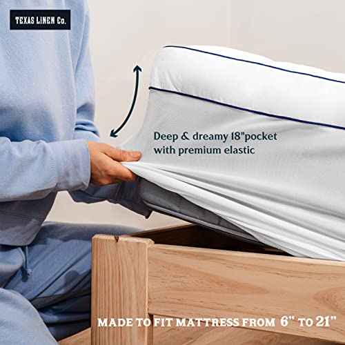 Texas Linen Co. Full Cooling Mattress Topper, Pillow-Top Optimum Thickness, Soft 100% Cotton Fabric, Breathable & Plush Quilted Down-Like Fill, Snug Deep Pocket Fit #TOP6