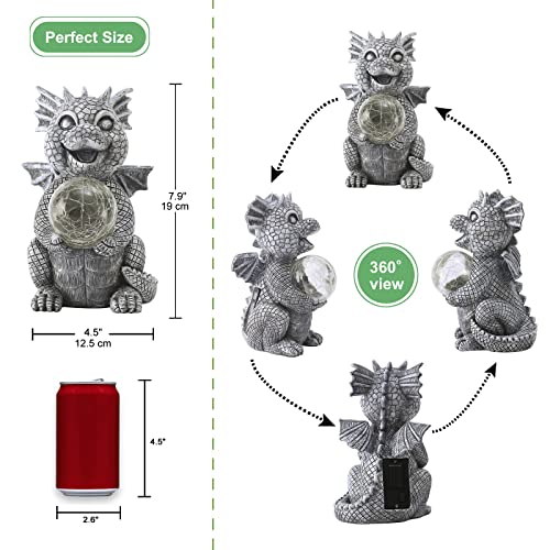Qeeman Garden Dragon Statue Solar Powered Led Lights- Adorable Dragon Decoration With Gazing Ball For Garden Yard, Lawn- Gifts For Women Christmas/Mother’s Day #TOP2