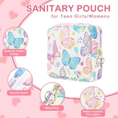 Likesing Period Bag Pouch, Canvas Tampon Holder for Purse-Butterfly Purple — 사진 3