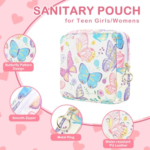 Image of Likesing Period Bag Pouch, Canvas Sanitary Napkin Storage Bag for Girls Womens, Portable Sanitary Napkin Period Pad Pouch Bag for Purse, Small Make Up Bags(White Butterfly)