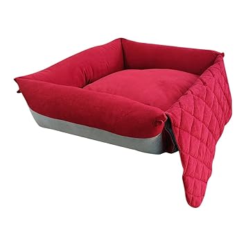 Hiputee Premium Washable Soft Velvet Bed with Foldable Blanket for All Breed Dogs and Cats (XL, Red-Grey)