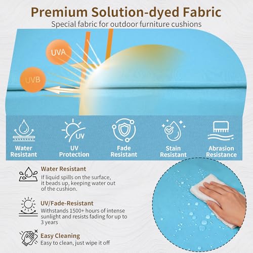 Image of 22x22 Outdoor Chair Cushions Set of 4, Waterproof Deep Seat Cushions for Patio Furniture with Removable Cover, Fade Resistant 4'' Outdoor Seat Cushion w /Ties&Handle for Sofa Loveseat,Lake Blue
