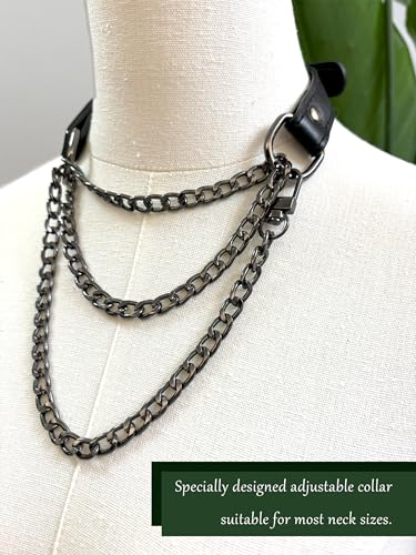 Handmade Black Vegan Leather Choker Collar For Women, Adjustable Triple-Layer Slip Chain Necklace3
