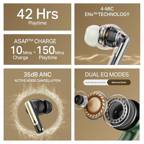 Image of Boat Airdopes 141 Elite ANC, ANC(~35dB), 4Mics ENx Tech, 42H Battery, Fast Charge,Stream Ad Free Music via App Support, IPX5, Bluetooth Earbuds, TWS Ear Buds Wireless Earphones with mic (White)