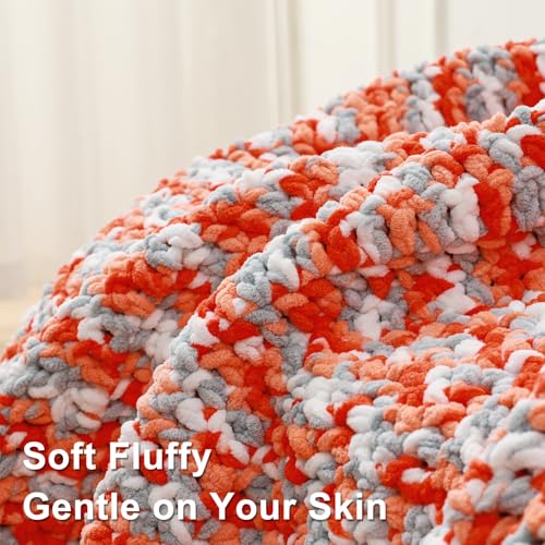 Image of #6 Super Bulky Blanket Yarn for Crocheting - 4 Skeins(Each 10.5oz /300g, 220yds /201m), Chunky Chenille Thick Plush Big Soft Yarn for Crocheting Knitting Blankets, Purple & Orange