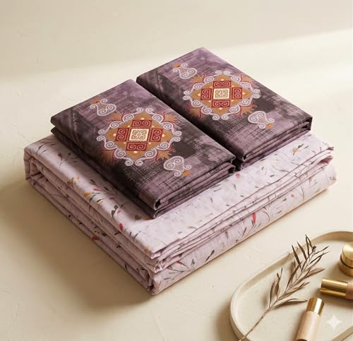 Image of VAS COLLECTIONS Cotton Double Bedsheet with 2 Pillow Covers (90x100 Inch) | 180 TC Soft Breathable Printed Bedsheet for Double Bed | Bedding Set for Bedroom & Home Decor (Mauve Taupe)