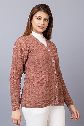 Image of Women Woolen V Neck Casual Wear Stylish Cardigan Sweaters for Winter with Front Pockets