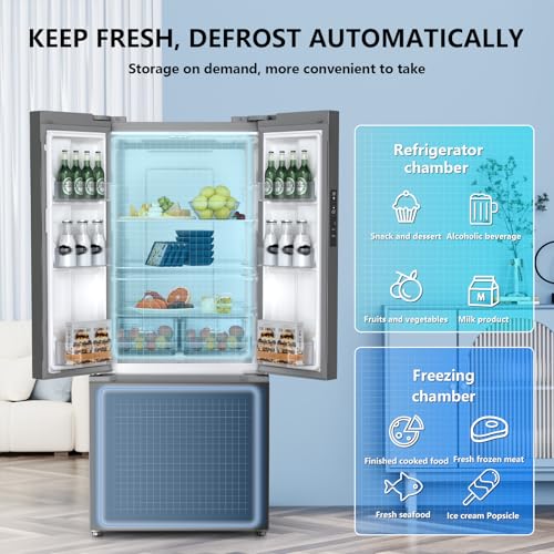 Image of Antarctic Star 17.5 Cu Ft French Door Refrigerator, Bottom Freezer with Built-In Automatic Ice Maker, Fast Cooling & Multi-Air Flow, Inverter Compressor, Stainless Steel VCM, LED Touch Display, Grey