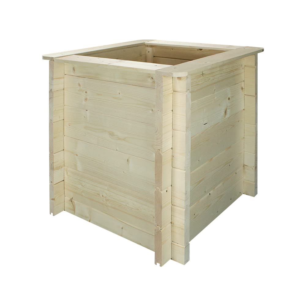 TIMBELA Carre Potager Exterieur Bois - Jardinieres Exterieur pour Jardin, Balcon, Terrasse – pour Fleurs, Herbes aromatiques, Légumes- Bois Massif pin/épicéa 28 mm, 58x58xH57 cm, M618