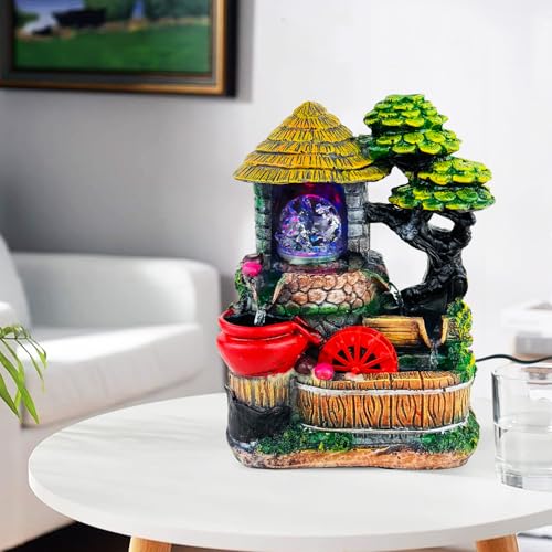 Image of Go Hooked Polyresin Waterfall Fountain with LED Lights & Adjustable Speed Control for Living Room, Bedroom & Office | Tabletop Showpiece Water Fountain | Stress Relief & Positive Energy Decor GH-F319