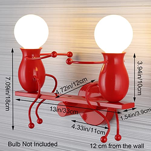 Southpo Led Metal Wall Light Fixtures Childhood Seesaw Little People Wall Lamps Bedroom Mini Doll Bedside Lamp Modern Children Cartoon Wall Sconces Gift Creative Art Deco Lighting Indoor 2×E26 (Red) #TOP1