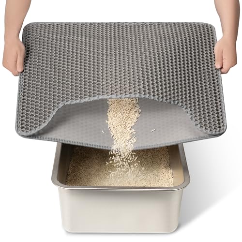 Conlun Cat Litter Mat,Double Layer Waterproof Litter Tray Mat,Honeycomb Design for Scatter Control,Easy Clean Cat Mat for Litter-Grey,Medium,58x42cm Conlun Cat Litter Mat,Double Layer Waterproof Litter Tray Mat,Honeycomb Design for Scatter Control,Easy Clean Cat Mat for Litter-Grey,Medium,58x42cm