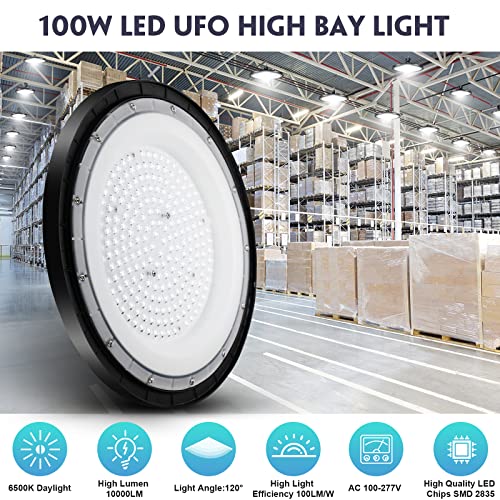 Chedux 100W Ufo Led High Bay Light, 10000Lm High Bay Led Lights, 6500K Daylight White Ultra Thin Led Warehouse Lighting,Ip65 Waterproof Ufo Commercial Bay Lighting For Garage Factory Workshop Gym #TOP1