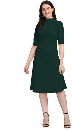 Purvaja Women's Solid Half Sleeve Knee-Length Dress