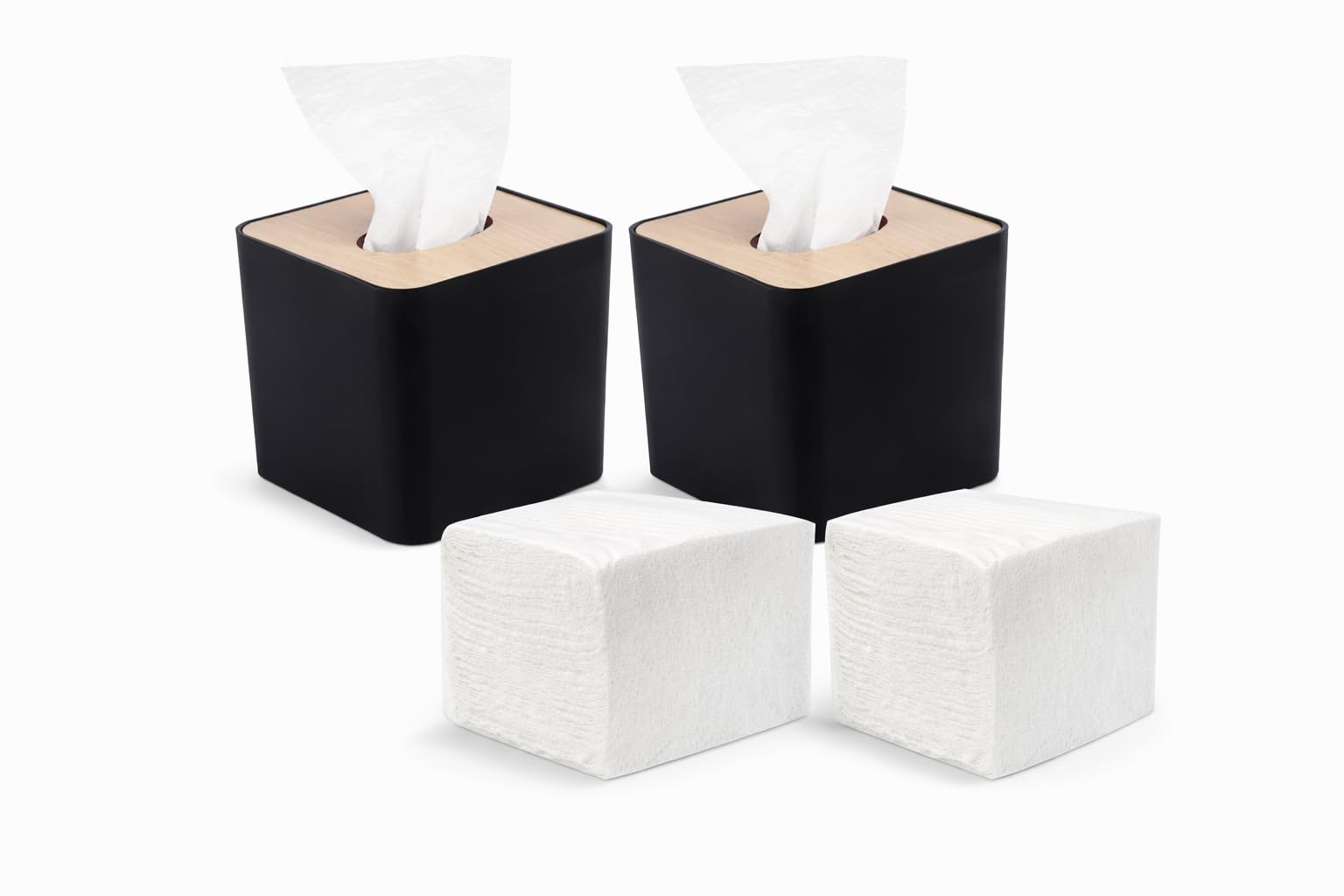 Mist Square Wooden Top Facial Tissue Dispenser and Holder for Bathroom Vanity Countertops Bedroom Dressers Night Stands Desks Tables - Set of 2 (Black)-image-22