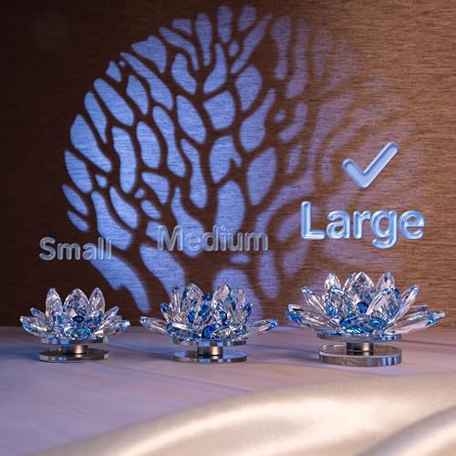 Image of FengShui Crystal Lotus Flower Showpiece & Paper Weight | Vastu Decor for Home & Office | Desk Decoration | Fengshui Items for Home Decor, Wealth & Gifting | Blue (Large-12.5 x 6.5 CM)