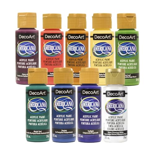 Image of DecoArt Americana Acrylic Paint Set - 2024 Updated Colors, 9 Bottles (2 fl oz) - Art and Craft Acrylic Paints for Canvas, Wood, and More