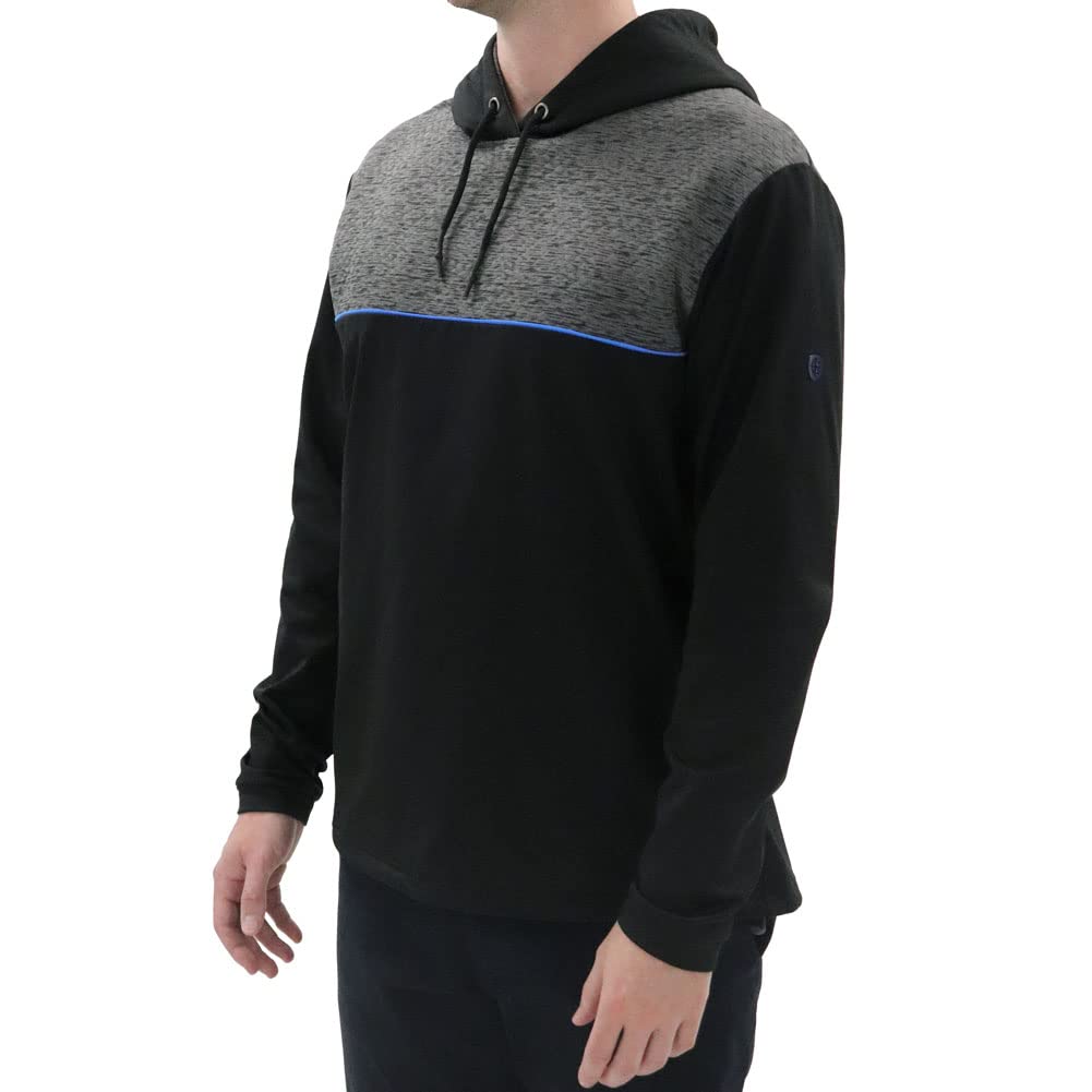 Island GREEN Men's Hooded Top Layer Quick Dry Moisture Wicking Golf Sweater, Black/Charcoal Marl/Marine, M
