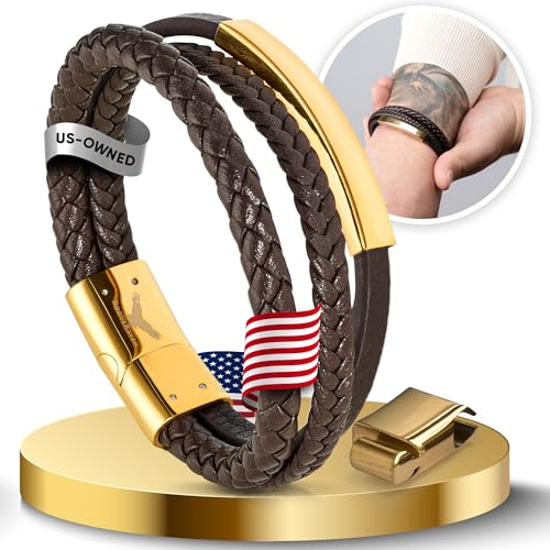 RogueRaven Black Leather Bracelet for Men – Premium Collection – Brown Black Gold Silver | Genuine Leather Mens Bracelet with Stainless Steel Clasp [Adjustable] | In Luxury Gift Box by RogueRaven - Used condition - Image 8