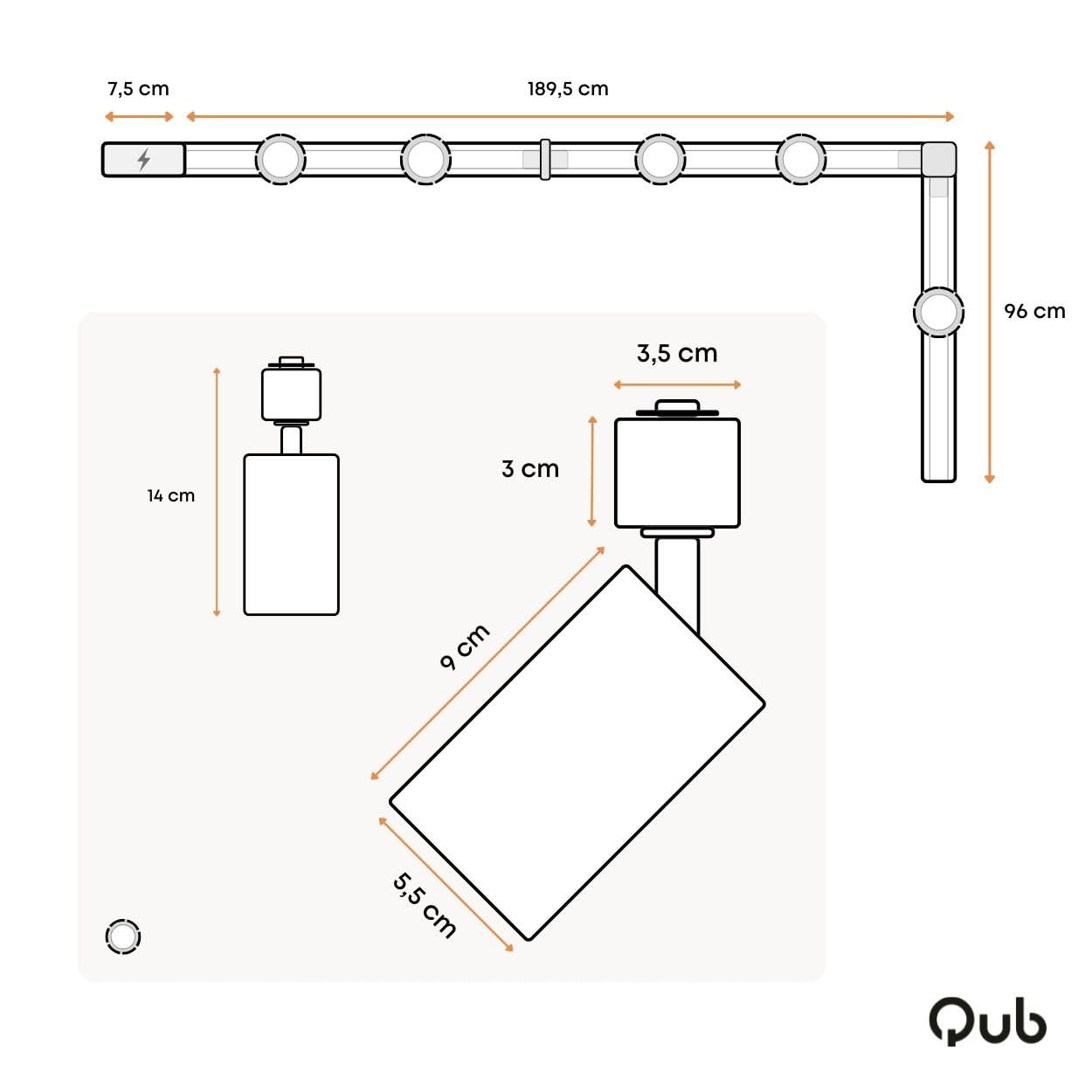Focus III Schienensystem – 1-Phasen – 300 cm – L-Form – 5 Spots – GU10 – Schwarz – LED-kompatibel