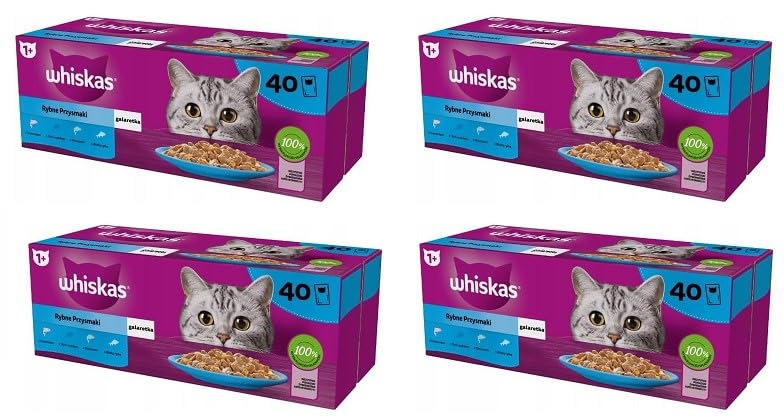 Whiskas Adult 1+ wysokiej jakości mokra karma dla dorosłych kotów, wybór ryb, galaretka, 4 sztuki w opakowaniu 160 porcjowanych woreczków (160 x 85 g)