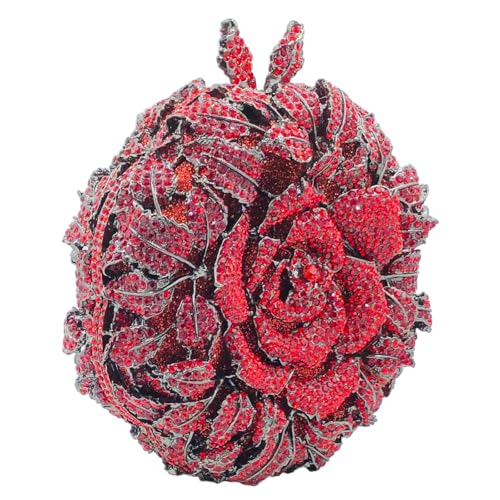 Image of Boutique De FGG Mini Round Flower Crystal Clutch Purses for Women,Formal Evening Bags,Rose Wedding Clutch Bag Party Handbags
