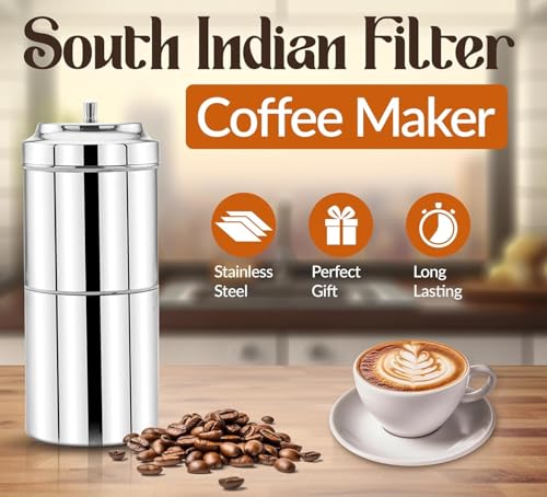Image of Traditional Stainless Steel South Indian filter coffee maker steel (200ml Drip Decoction) | Medium, Size 2 (Medium, Size 2)