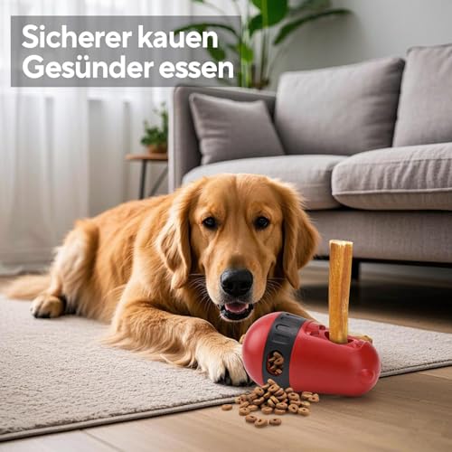 LIFLIX 2 in 1 Hundespielzeug Intelligenz, Bully Stick Halter & Leckerli Spender Spielzeug, Verstellbarer Futterspielzeug für Kleine, Mittlere und Große Hunde gegen Verschlucken, Rot
