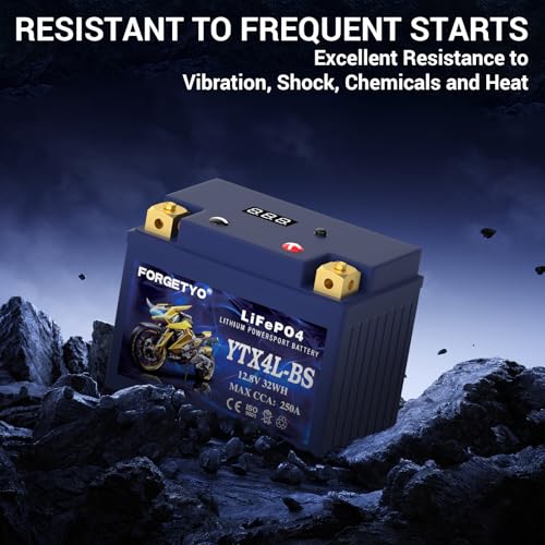 Image of Lithium YTX4L-BS, Forgetyo 12V 2.5AH 250CCA LiFePO4 Motorcycle Battery, ATV, UTV, Jet Ski, 4 Wheeler,Snowmobile,Tractor and Generator Battery