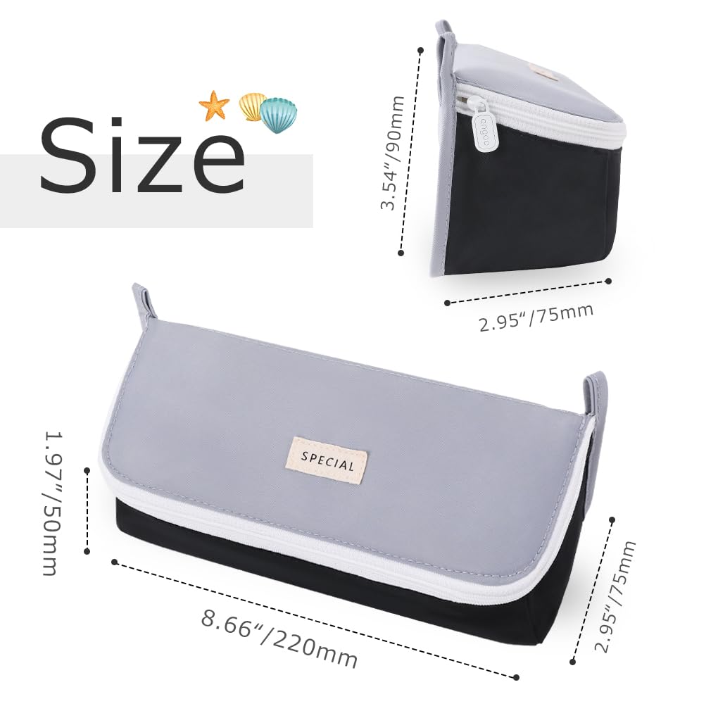 Oyachic Wide Open Pencil Case Flip-Top Large Pencil Pouch Pen Holder Bag Office Stationery Asthetic Supply Organizer Marker Zipper for Adults (Grey) - Image 4