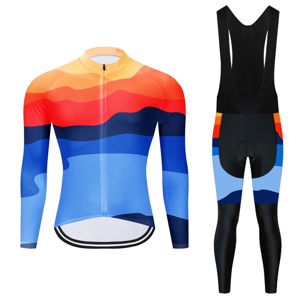 MOXILYN Men Cycling Jerseys Set Cycling Gear Kits Bike Clothing Set Long Sleeves Shirts and Cycling Pants with 19D Padded