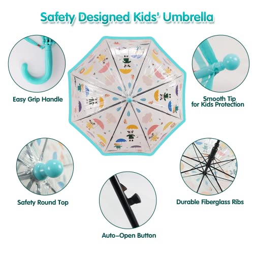 Llanxiry Umbrella Kids Clear Bubble Auto Open Umbrellas For Rain Children's Safe Transparent Dome Waterproof Stick Lightweight Umbrella For Boys Girls (Bear-Blue) #TOP3