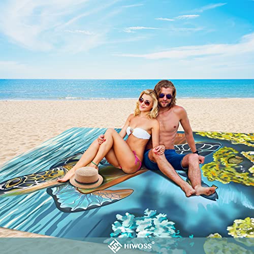 Hiwoss Beach Blanket Waterproof Sandproof Oversized 95”x 80”,Sand Free Beach Mat with Corner Pockets,Portable Mesh Bag for Beach Festival,Picnic,Travel and Outdoor Camping (Turtle Plus) - Image 7