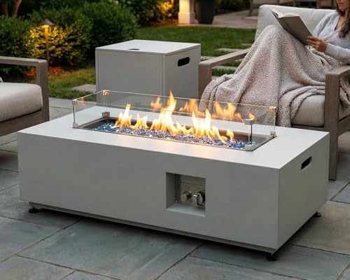 NICESOUL 42" Outdoor Propane Fire Pit Table, 50,000 BTU Rectangle Natural Gas Firepit with Tank Table, No Assembly Low Profile Fire Table for Outside Patio & Backyard, CSA Certified, Grayish White Alternate view