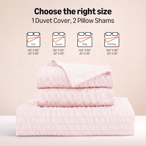 Image of Amazon Basics Duvet Cover Set with Jacquard Geometric Pattern, 3-Piece with 1 Duvet Cover and 2 Pillow Shams, Comforter Not Included, Queen, Pink